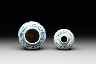 Two Chinese blue and white bowls, two jarlets and two ewers, Ming