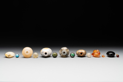 A collection of 13 Chinese precious stone snuff bottles, Guangxu mark, 19/20th C.
