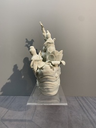 A Chinese Dehua blanc de Chine group of female immortals on a boat, Republic