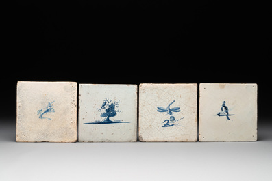 Twelve blue and white Dutch Delft tiles without corner motifs, 17th C.