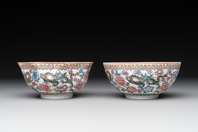 A varied collection of eight Chinese famille rose eggshell bowls, Jingdezhen mark, 20th C.