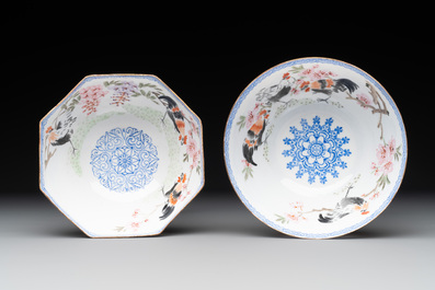 A varied collection of eight Chinese famille rose eggshell bowls, Jingdezhen mark, 20th C.