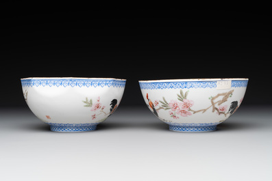 A varied collection of eight Chinese famille rose eggshell bowls, Jingdezhen mark, 20th C.