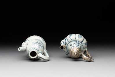 Two Chinese blue and white bowls, two jarlets and two ewers, Ming