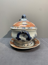 A Chinese Imari-style 'Parasol Ladies' tureen and stand after Cornelis Pronk, Qianlong, ca. 1740