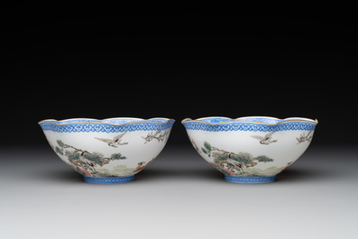 A varied collection of eight Chinese famille rose eggshell bowls, Jingdezhen mark, 20th C.