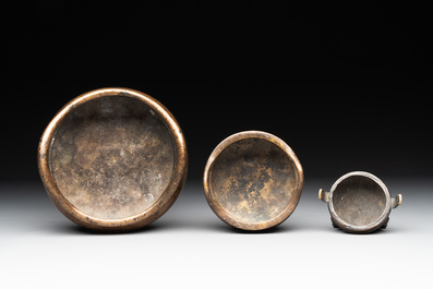Three Chinese bronze censers, Xuande mark, Ming/Qing