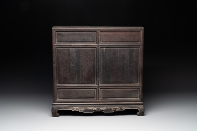 A Chinese zitan wood 'duo bao ge' cabinet of curiosities with carved floral design, 19th C.