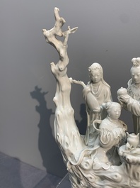 A Chinese Dehua blanc de Chine group of female immortals on a boat, Republic