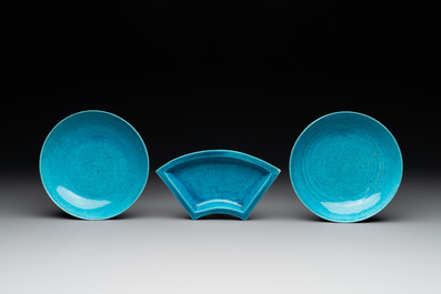 A collection of five Chinese turquoise-glazed wares, 18th C.