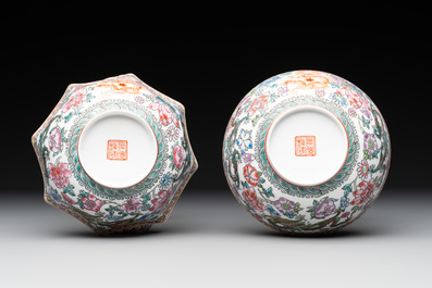 A varied collection of eight Chinese famille rose eggshell bowls, Jingdezhen mark, 20th C.
