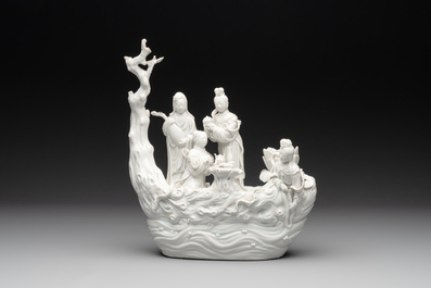 A Chinese Dehua blanc de Chine group of female immortals on a boat, Republic