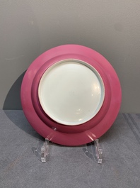 A Chinese famille rose ruby-back 'mandarin ducks' plate and a large capucin-brown-ground Imari-style teapot, 18/19th C.