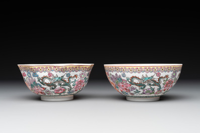 A varied collection of eight Chinese famille rose eggshell bowls, Jingdezhen mark, 20th C.