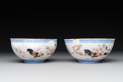 A varied collection of eight Chinese famille rose eggshell bowls, Jingdezhen mark, 20th C.
