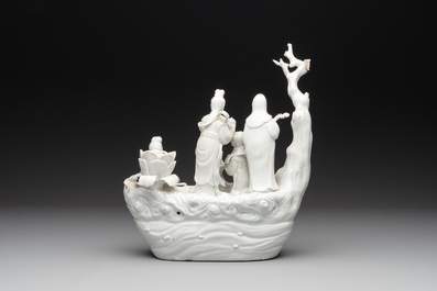 A Chinese Dehua blanc de Chine group of female immortals on a boat, Republic
