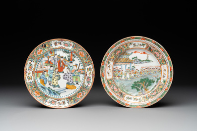 Four unusual Chinese Canton famille rose plates, 19/20th C.