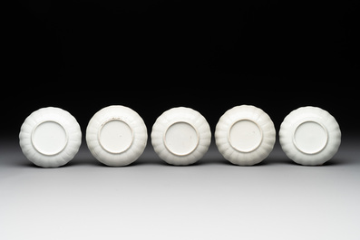 Six Chinese Canton famille rose 'mandarin subject' cups and ten saucers, Qianlong