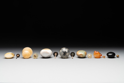 A collection of 13 Chinese precious stone snuff bottles, Guangxu mark, 19/20th C.