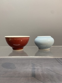 Three Chinese monochrome wares, Qianlong mark, Ming and later
