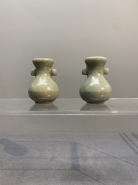 A pair of Chinese Longquan celadon miniature 'touhu' vases, Song/Yuan
