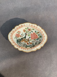 A rare Chinese crown-monogrammed salt and two fine famille rose salts, Qianlong