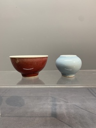 Three Chinese monochrome wares, Qianlong mark, Ming and later