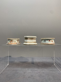 A rare Chinese crown-monogrammed salt and two fine famille rose salts, Qianlong