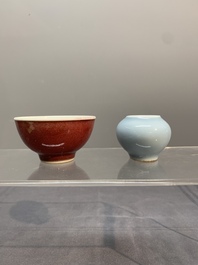 Three Chinese monochrome wares, Qianlong mark, Ming and later