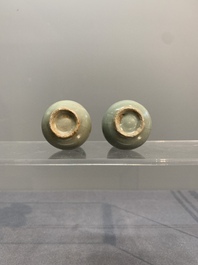 A pair of Chinese Longquan celadon miniature 'touhu' vases, Song/Yuan