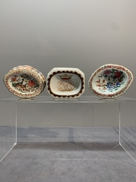 A rare Chinese crown-monogrammed salt and two fine famille rose salts, Qianlong