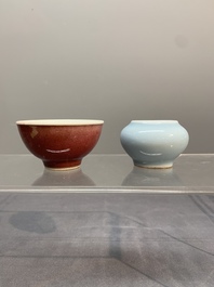 Three Chinese monochrome wares, Qianlong mark, Ming and later