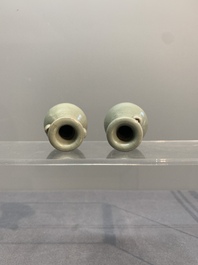 A pair of Chinese Longquan celadon miniature 'touhu' vases, Song/Yuan