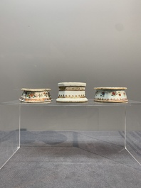 A rare Chinese crown-monogrammed salt and two fine famille rose salts, Qianlong