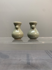 A pair of Chinese Longquan celadon miniature 'touhu' vases, Song/Yuan