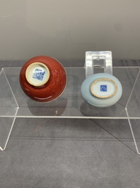 Three Chinese monochrome wares, Qianlong mark, Ming and later