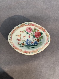 A rare Chinese crown-monogrammed salt and two fine famille rose salts, Qianlong