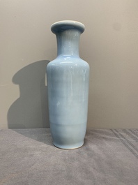 Three Chinese turquoise-glazed covered vases and a lavender-blue-glazed vase, Kangxi mark, 19/20th C.