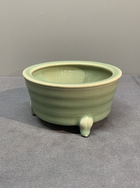 A Chinese Longquan celadon tripod 'trigrams' censer, Song