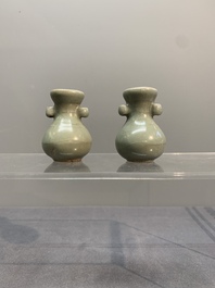 A pair of Chinese Longquan celadon miniature 'touhu' vases, Song/Yuan