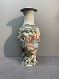 A Chinese famille rose 'Ba Xian Zhu Shou 八仙祝壽' vase, Qianlong mark, 20th C.