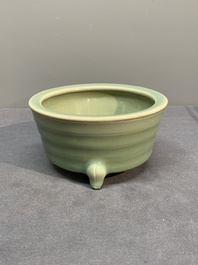 A Chinese Longquan celadon tripod 'trigrams' censer, Song