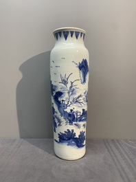 A fine Chinese blue and white sleeve vase with narrative design, Transitional period