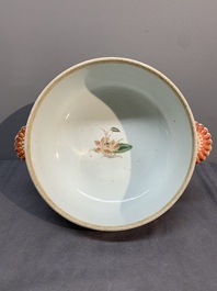 A Chinese famille rose 'heron and lotus' tureen and cover, Qianlong