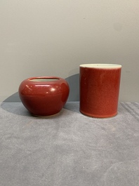 A collection of six Chinese copper-red-glazed and flamb&eacute;-glazed wares, 19/20th C.