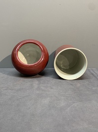 A collection of six Chinese copper-red-glazed and flamb&eacute;-glazed wares, 19/20th C.