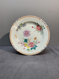 A collection of seven Chinese famille rose plates and dishes with floral design, Qianlong