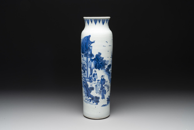A fine Chinese blue and white sleeve vase with narrative design, Transitional period