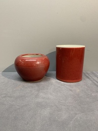 A collection of six Chinese copper-red-glazed and flamb&eacute;-glazed wares, 19/20th C.