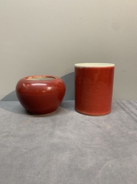 A collection of six Chinese copper-red-glazed and flamb&eacute;-glazed wares, 19/20th C.